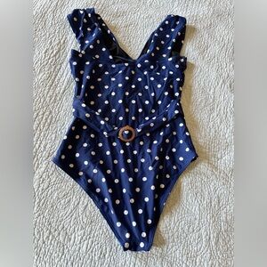 Blue polka dot one piece swimsuit. Size 14